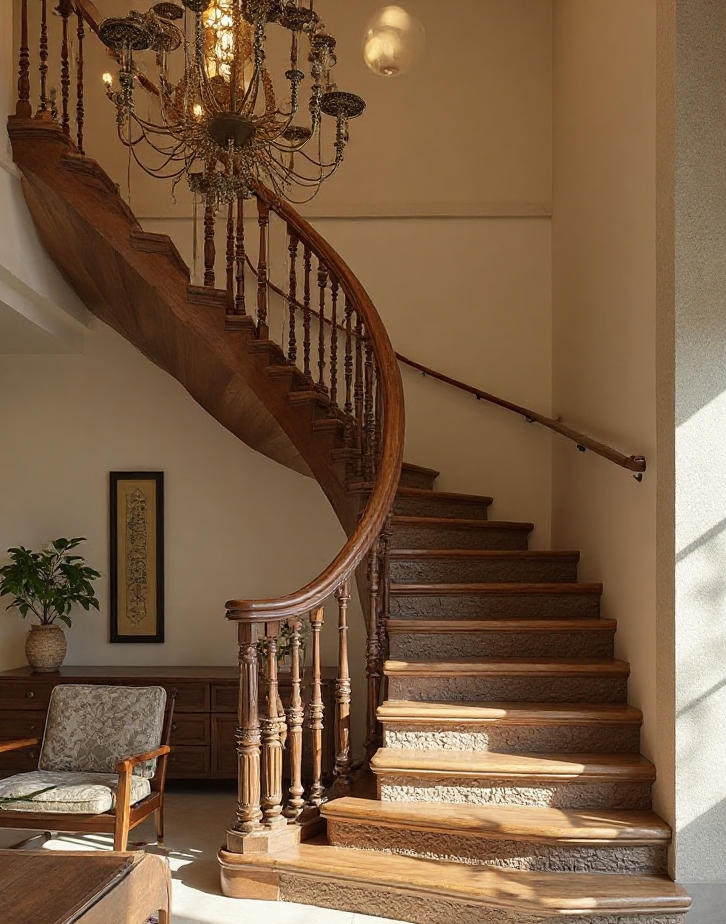 Cantilevered wooden staircase